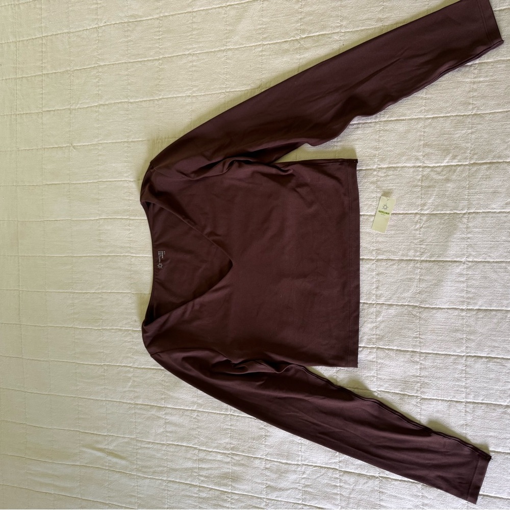 Aerie OFFLINE Long Sleeve crop shirt- dark brown